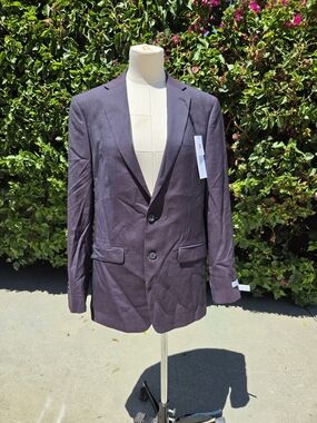 Calvin Klein Malbin Slim Fit Suit Jacket Men's Size 40L Blue Plum Check Wool NWT
